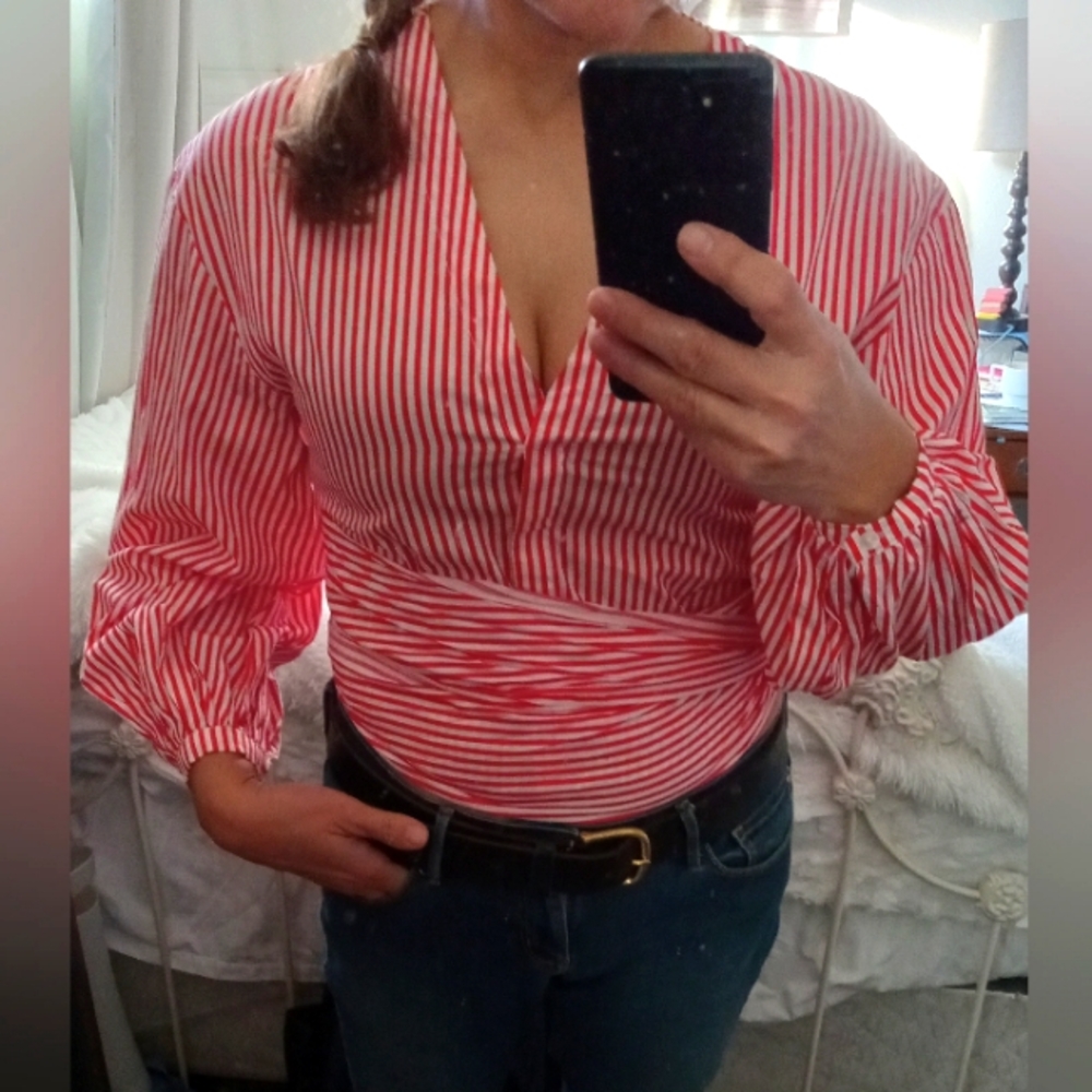 H&M Red and White Striped Blouse